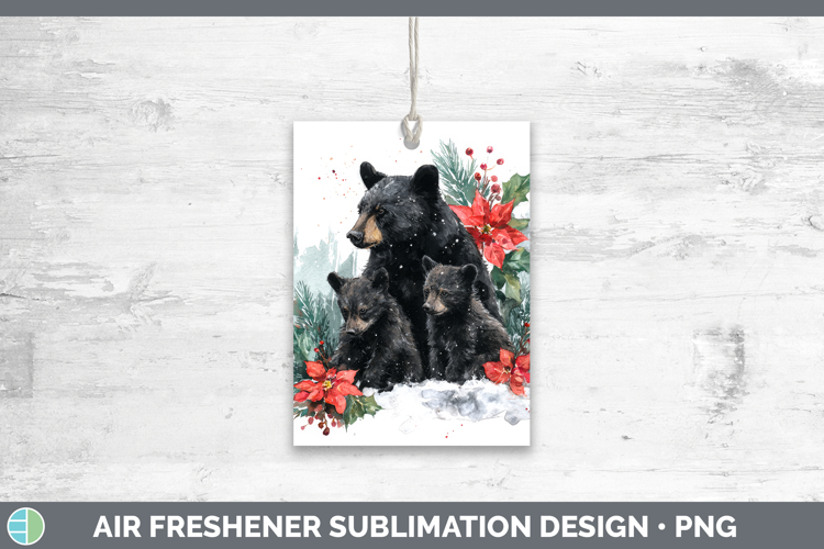 Black Bear Air Freshener Woodland Christmas Poinsettia Subli