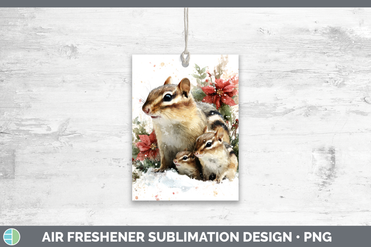 Chipmunk Air Freshener Woodland Christmas Poinsettia Sublima