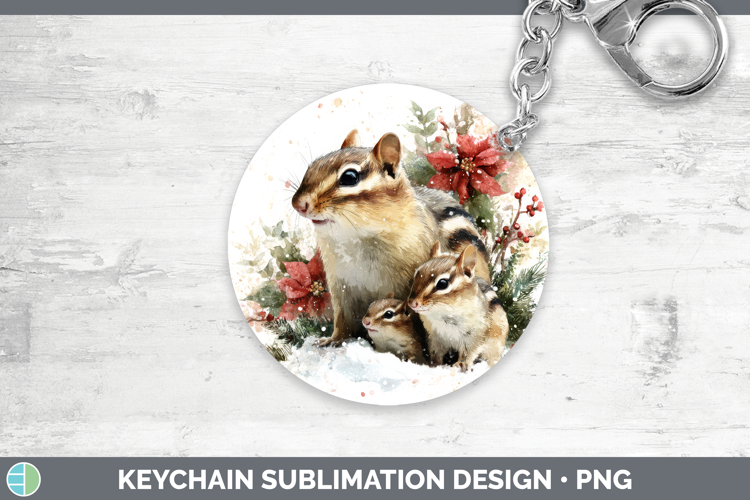 Chipmunk Keychain Woodland Christmas Poinsettia Sublimation