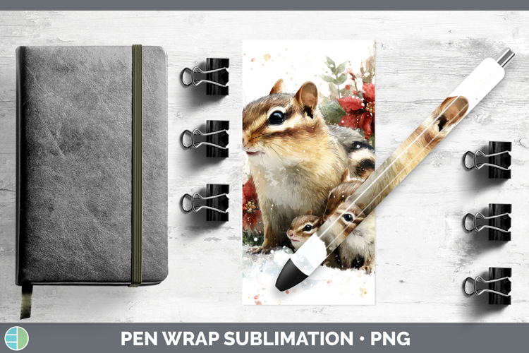 Chipmunk Pen Wrap Woodland Christmas Poinsettia Sublimation