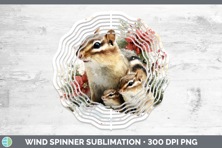 Chipmunk Wind Spinner Woodland Christmas Poinsettia Sublimat