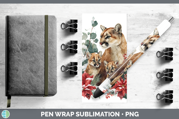 Cougar Pen Wrap Woodland Christmas Poinsettia Sublimation Pe