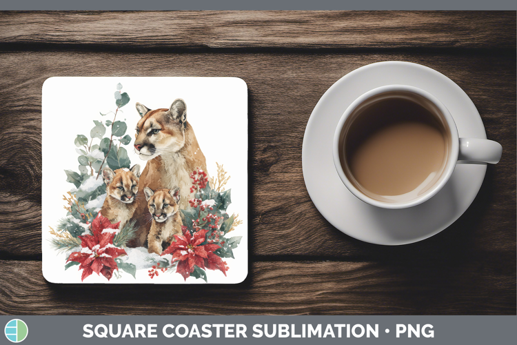 Cougar Square Coaster Woodland Christmas Poinsettia Sublimat