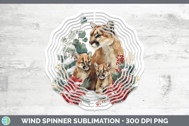 Cougar Wind Spinner Woodland Christmas Poinsettia Sublimatio