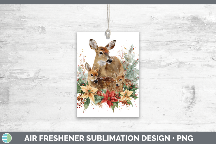 Deer Air Freshener Woodland Christmas Poinsettia Sublimation