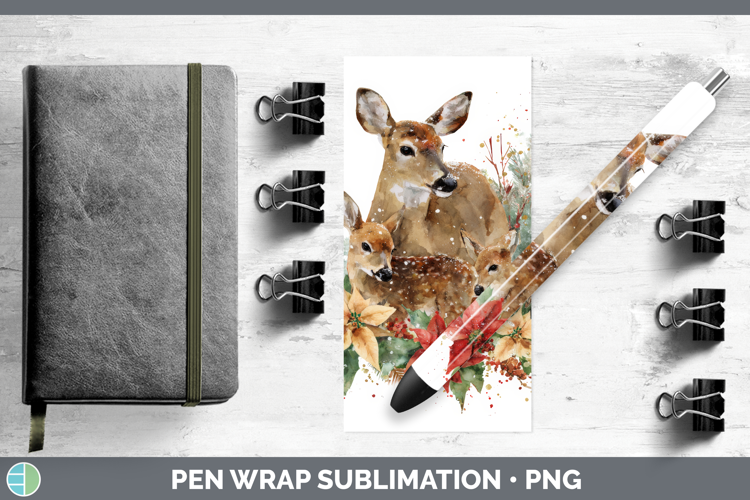 Deer Pen Wrap Woodland Christmas Poinsettia Sublimation Pen