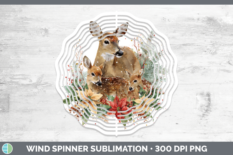 Deer Wind Spinner Woodland Christmas Poinsettia Sublimation