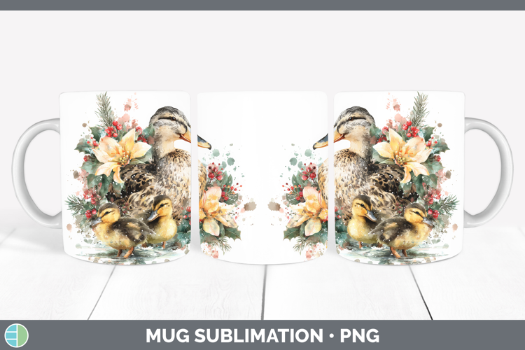Duck Mug Wrap Woodland Christmas Poinsettia Sublimation Coff
