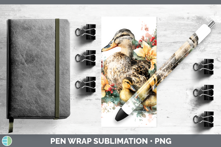Duck Pen Wrap Woodland Christmas Poinsettia Sublimation Pen