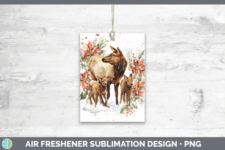 Elk Air Freshener Woodland Christmas Poinsettia Sublimation