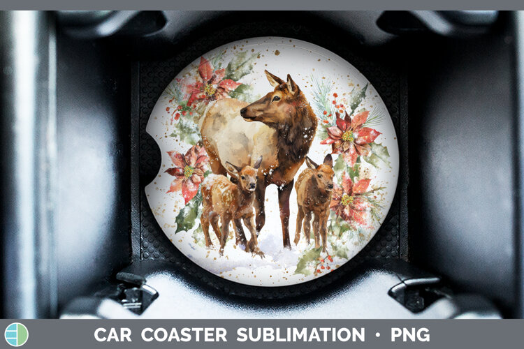 GorgeousWoodland Christmas Poinsettia Car Coaster design.