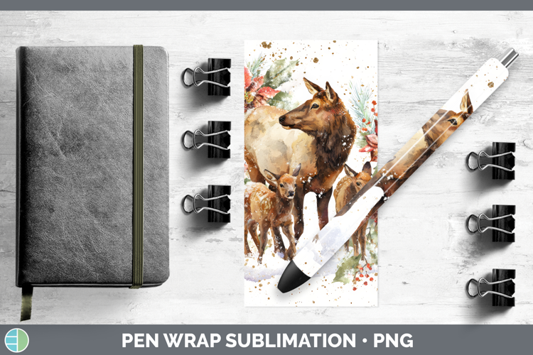 Elk Pen Wrap Woodland Christmas Poinsettia Sublimation Pen D