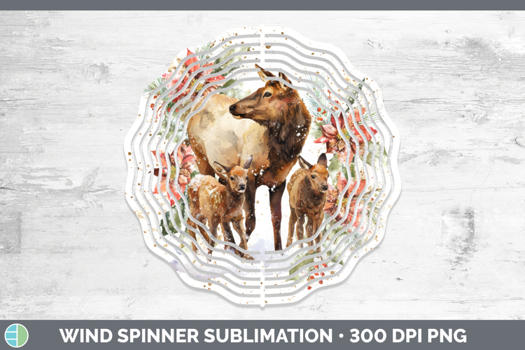 Elk Wind Spinner Woodland Christmas Poinsettia Sublimation S