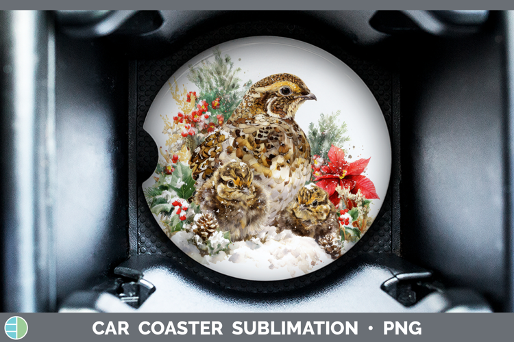Grouse Car Coaster Woodland Christmas Poinsettia Sublimation