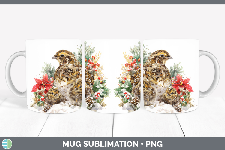 Grouse Mug Wrap Woodland Christmas Poinsettia Sublimation Co