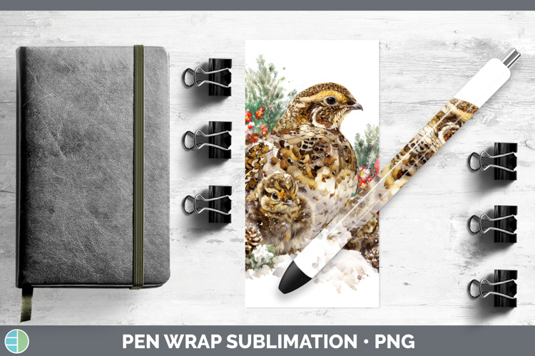 Grouse Pen Wrap Woodland Christmas Poinsettia Sublimation Pe