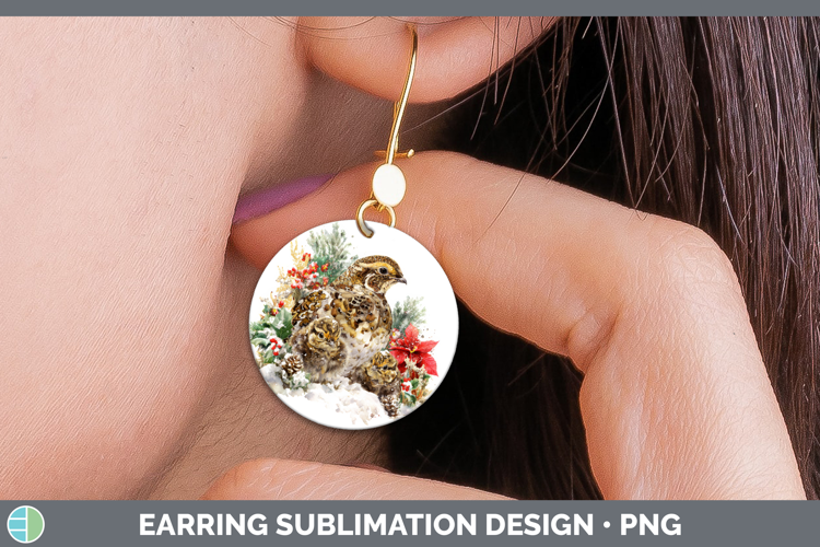 Grouse Round Earrings Woodland Christmas Poinsettia Sublimat