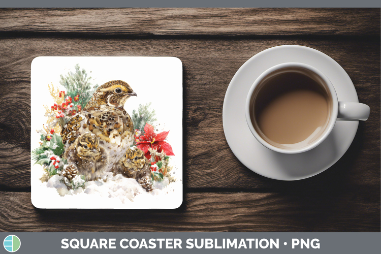 Grouse Square Coaster Woodland Christmas Poinsettia Sublimat