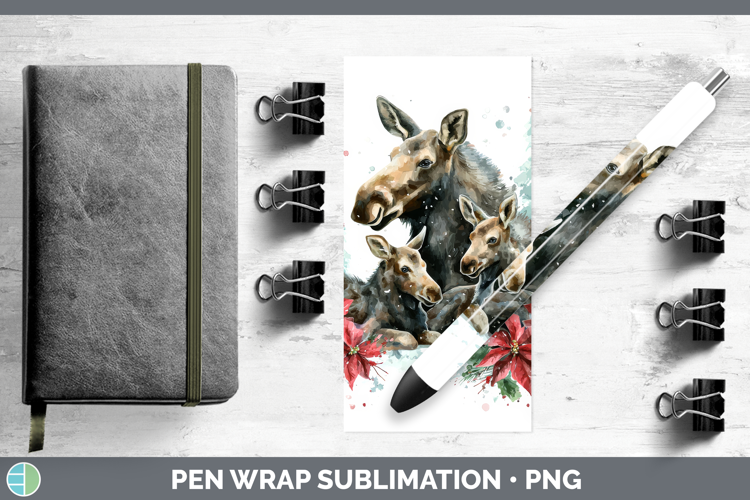 Moose Pen Wrap Woodland Christmas Poinsettia Sublimation Pen