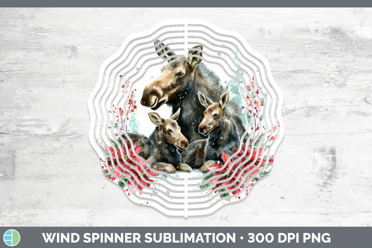 Moose Wind Spinner Woodland Christmas Poinsettia Sublimation