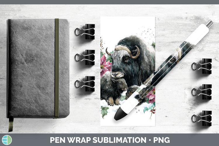 Musk Ox Pen Wrap Woodland Christmas Poinsettia Sublimation P