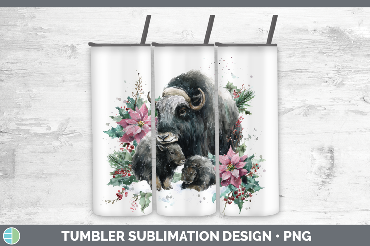 Musk Ox Tumbler Woodland Christmas Poinsettia Sublimation 20