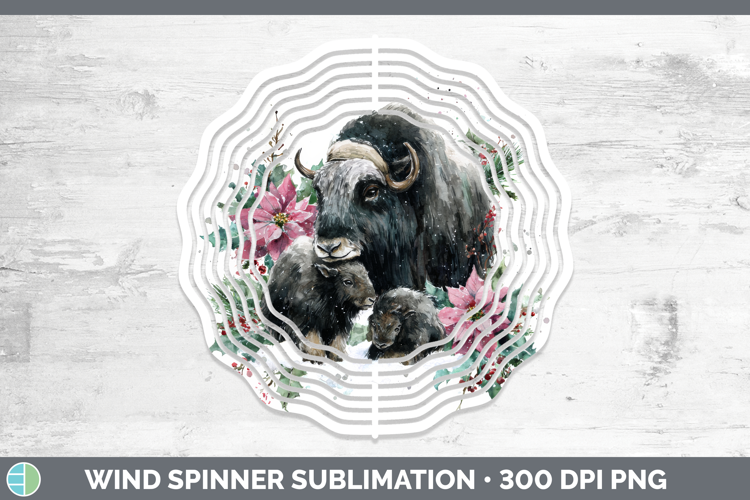 Musk Ox Wind Spinner Woodland Christmas Poinsettia Sublimati