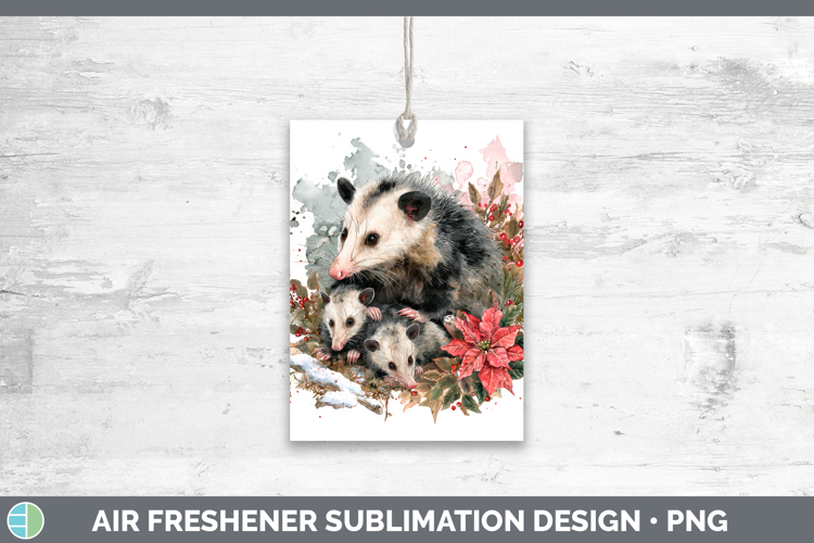 Opossum Air Freshener Woodland Christmas Poinsettia Sublimat