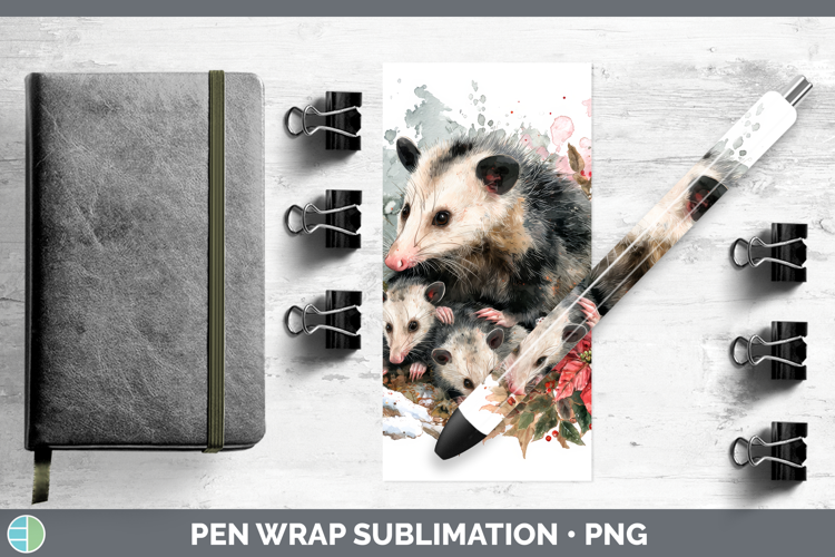 Opossum Pen Wrap Woodland Christmas Poinsettia Sublimation P