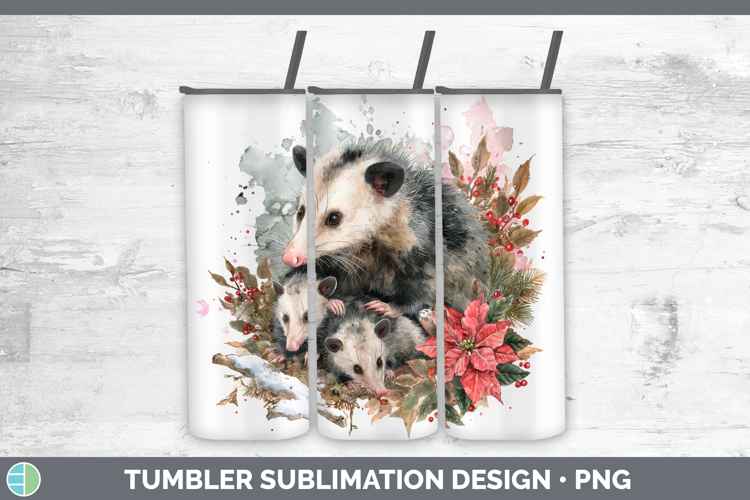 Opossum Tumbler Woodland Christmas Poinsettia Sublimation 20