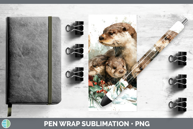 Otter Pen Wrap Woodland Christmas Poinsettia Sublimation Pen