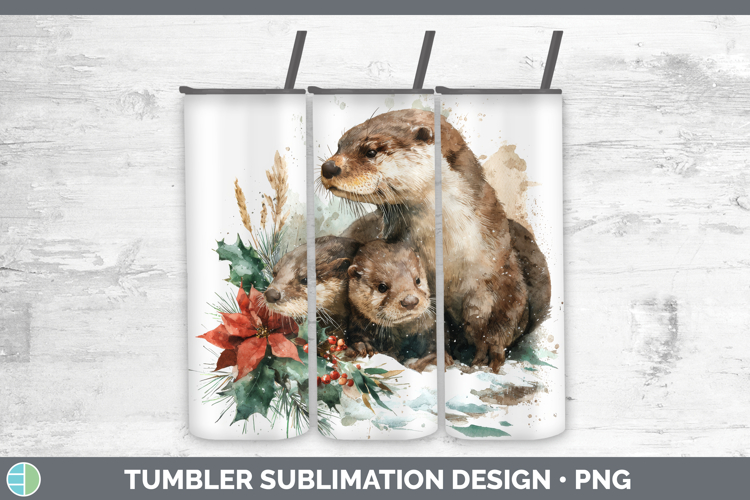 Otter Tumbler Woodland Christmas Poinsettia Sublimation 20 o