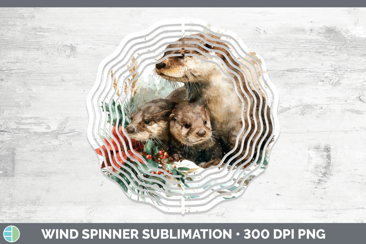 Otter Wind Spinner Woodland Christmas Poinsettia Sublimation