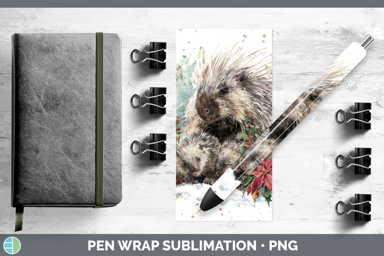 Porcupine Pen Wrap Woodland Christmas Poinsettia Sublimation