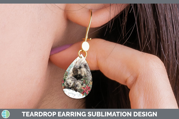 Porcupine Teardrop Earrings Woodland Christmas Poinsettia Su