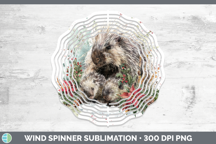Porcupine Wind Spinner Woodland Christmas Poinsettia Sublima