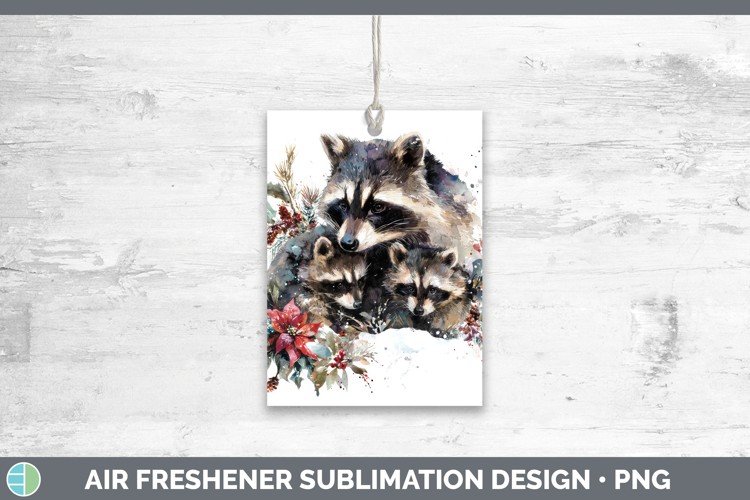 Raccoon Air Freshener Woodland Christmas Poinsettia Sublimat