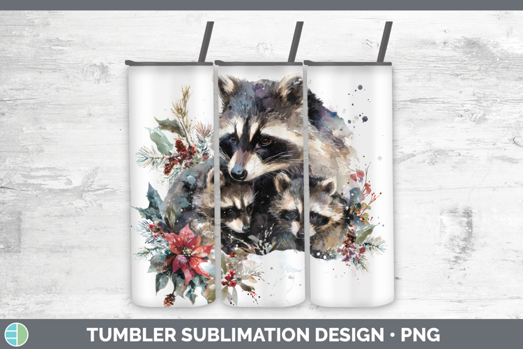 Raccoon Tumbler Woodland Christmas Poinsettia Sublimation 20