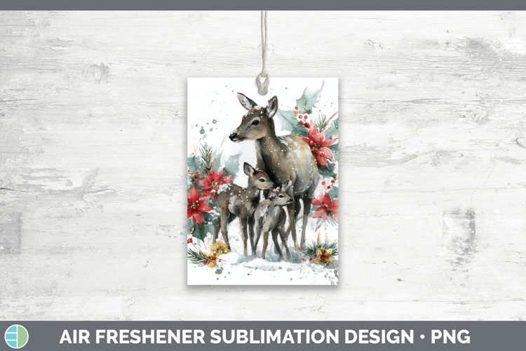 Reindeer Air Freshener Woodland Christmas Poinsettia Sublima