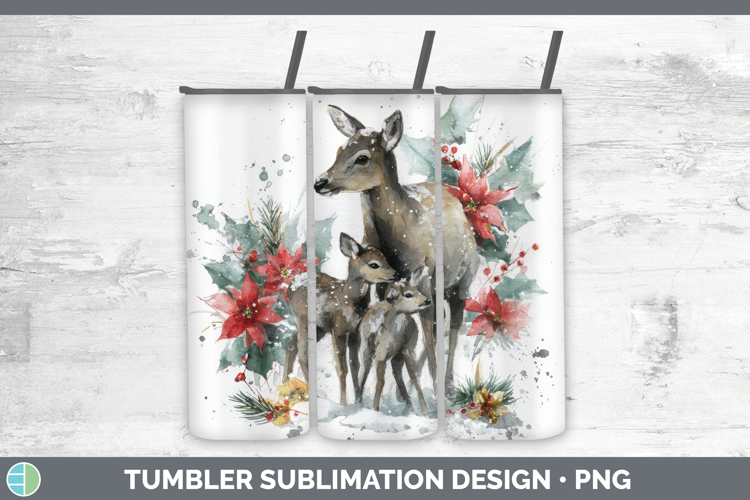 Reindeer Tumbler Woodland Christmas Poinsettia Sublimation 2