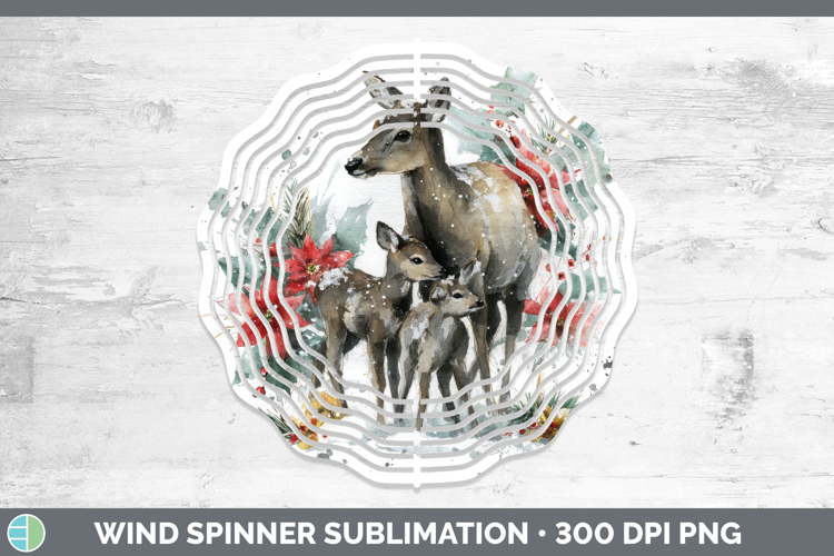Reindeer Wind Spinner Woodland Christmas Poinsettia Sublimat