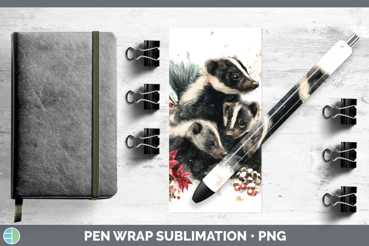 Skunk Pen Wrap Woodland Christmas Poinsettia Sublimation Pen