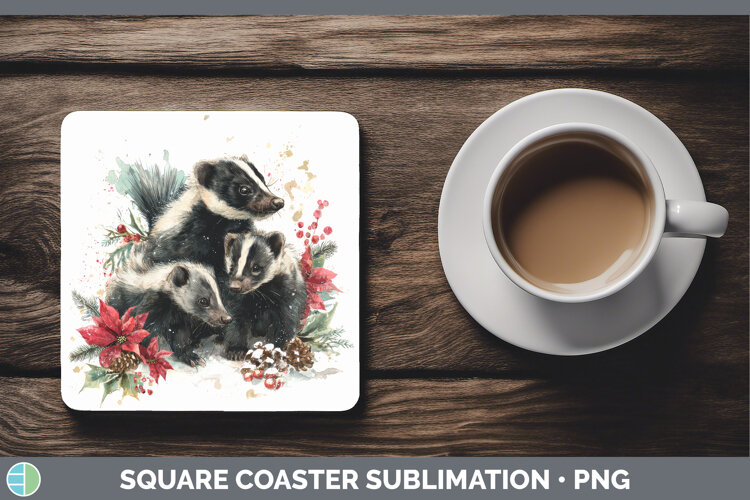 GorgeousWoodland Christmas Poinsettia Square Coaster design.