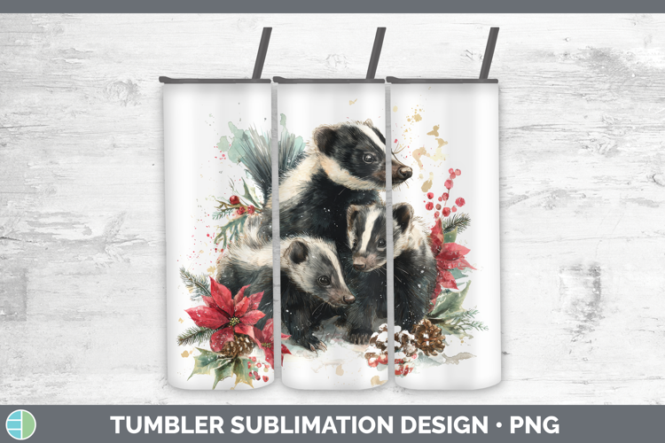 Skunk Tumbler Woodland Christmas Poinsettia Sublimation 20 o