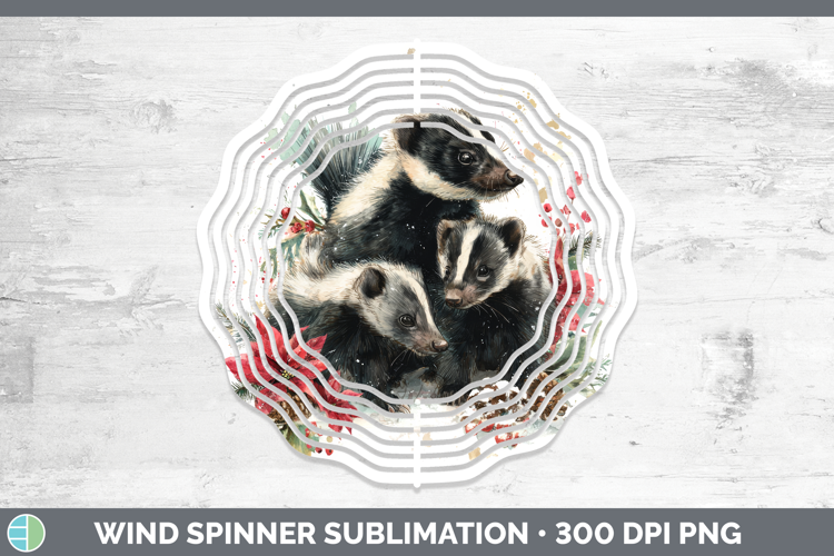 Skunk Wind Spinner Woodland Christmas Poinsettia Sublimation
