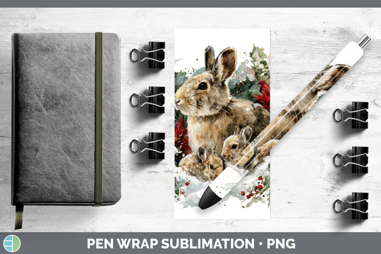 Snowshoe Hare Pen Wrap Woodland Christmas Poinsettia Sublima