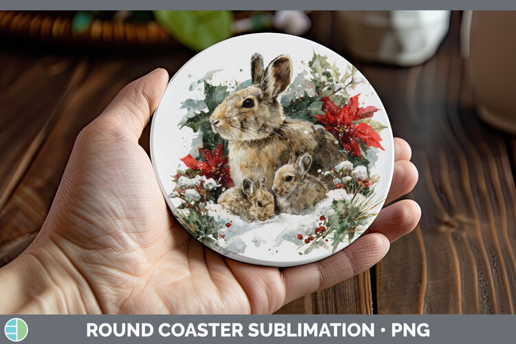 GorgeousWoodland Christmas Poinsettia Round Coaster design.