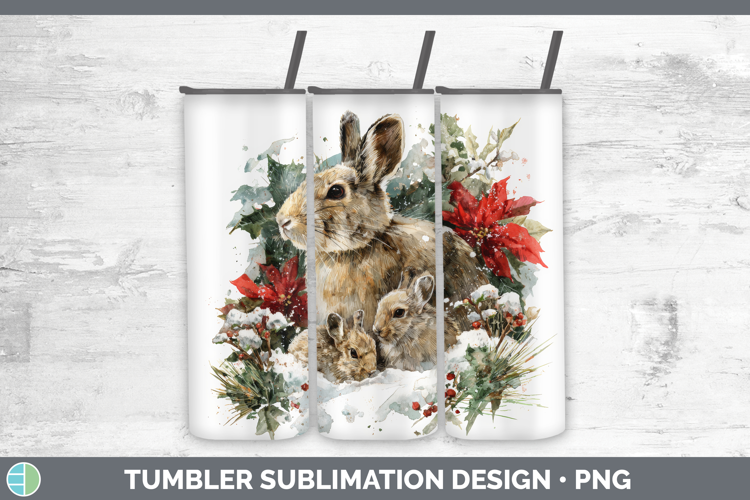 Snowshoe Hare Tumbler Woodland Christmas Poinsettia Sublimat