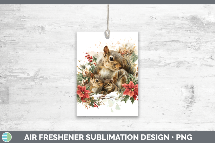 Squirrel Air Freshener Woodland Christmas Poinsettia Sublima