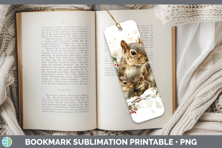 Squirrel Bookmark Woodland Christmas Poinsettia Sublimation
